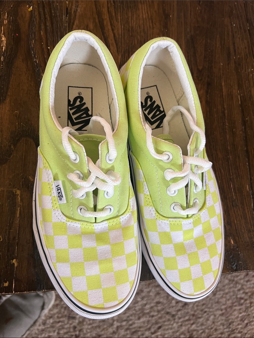 Vans Kids Checkerboard Lace-Up Sneakers - Lime Green & White
